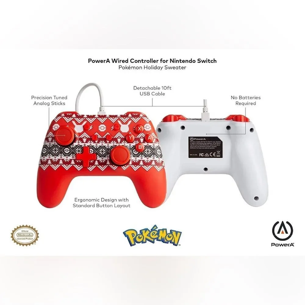 PowerA *OFFICIAL* Wired Controller *POKEMON HOLIDAY SWEATER EDITION* (Switch)